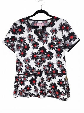 Koi by Kathy Peterson Women's Medium Floral Print Scrub Top style 280PR